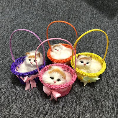 仿真籃子貓送籃子皮毛玩具仿真提籃貓會叫貓咪仿真4色籃廠家直供