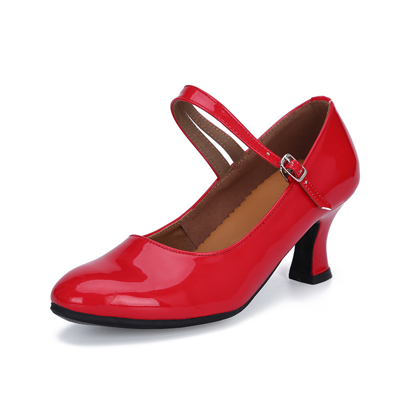 Dansschoenen, Latin dansschoenen, modern voor volwassen vrouwen, goudkleurig glanzend leer, volledig gesloten ballroomdansschoenen met zachte rubberen zool, laag model._voghion.com