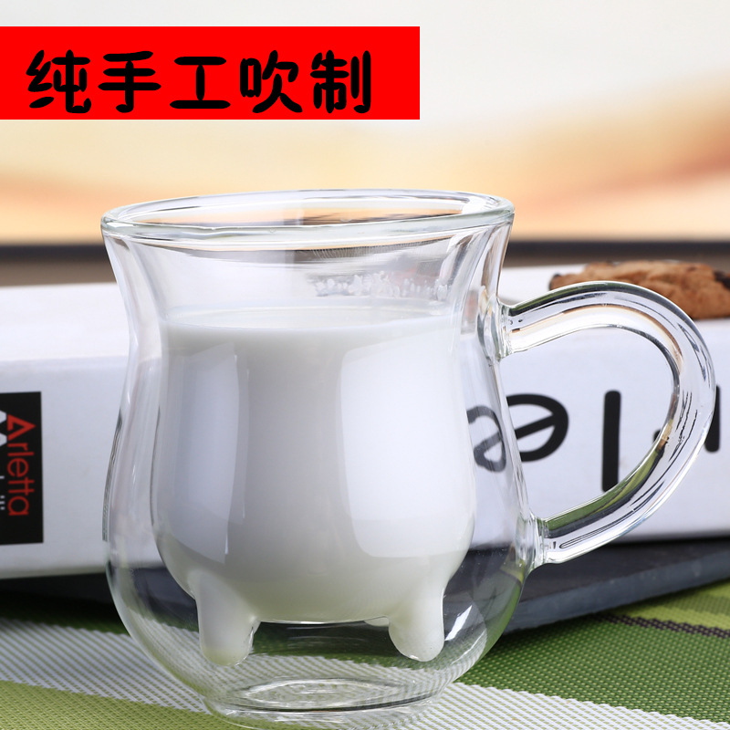 Vidrio transparente creativo taza de agua de vidrio personalizado Oficina leche de doble capa de vidrio lindo taza de vaca