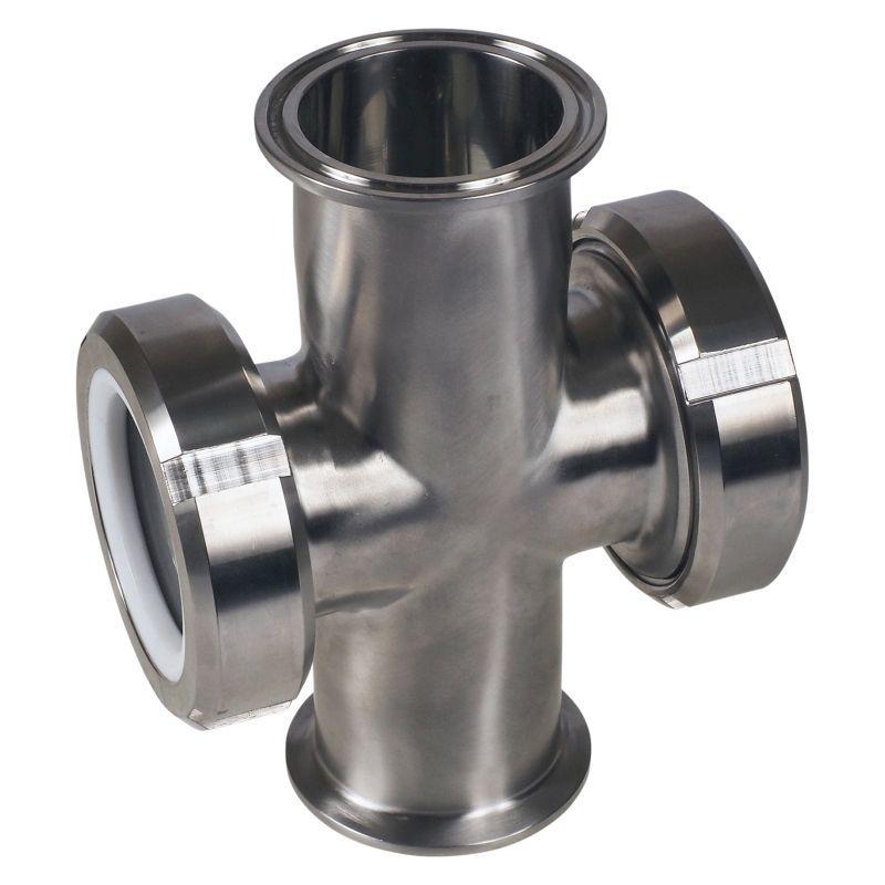 不锈钢四通快装视镜 双面观察流体管道 活接式四通管透视镜