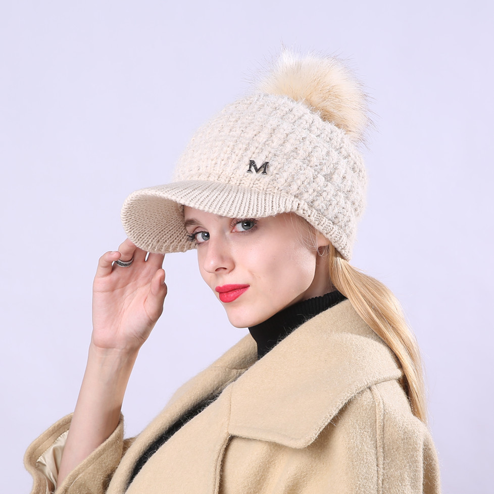 Knitted Visor Beanie Hat For Women Warm Thickened Winter Hat_voghion.com