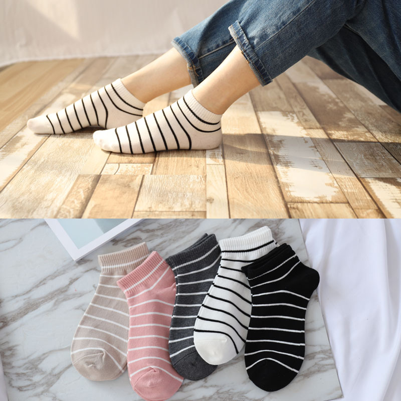 Summer New Socks for Women, Pure Cotton Striped Boat Socks, Black and White Striped Short Socks, Student Socks, Trendy Summer Style