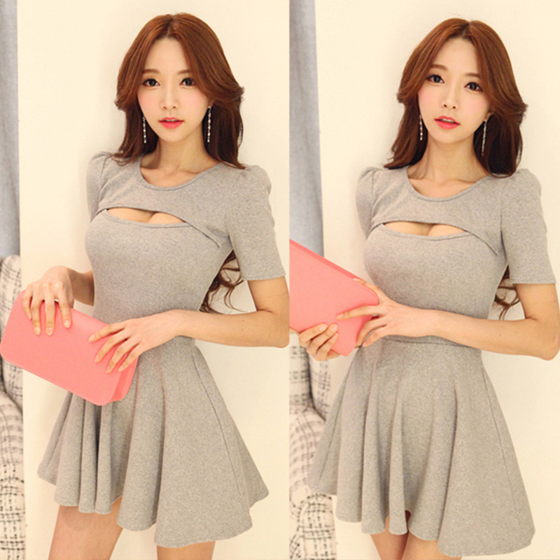 Wishアマゾンebay速売は欧米の女装セクシーな胸の前の透かし彫りドレスのミニスカートのワンピースを販売しています。