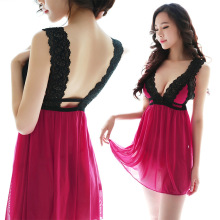 新款情趣内衣女式性感挂脖露乳裸背网纱透明诱惑短裙公主式代发