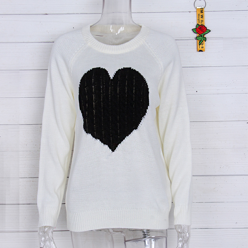 441g Weight Long Sleeve Sleeve Length Pullovers Placket Type Regular Sleeve Sleeve Type Polyacrylonitrile Fiber, knit Fabric Type Regular Top Length Sweater Tops Type Daily, Street Occasion Round Neck Neckline Slim Fit Type Heart Shape Pattern Spring, Autumn Season Women's Gender Elegant Style Wholesale Women's Elegant Heart Shape Long Sleeve Sweaters & Cardigans 27