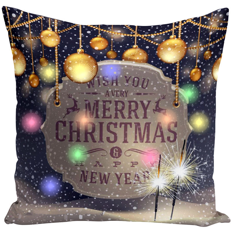 Short Plush  Lantern Christmas Pillow LED Light Pillow Creative Printing Super Soft Pillowcase