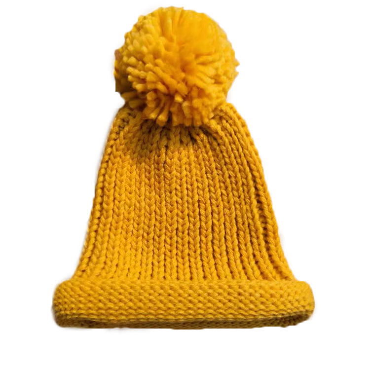 New Boys and Girls Ball Knit Hat for Autumn and Winter Thick and Warm Pure Color Woolen Hat