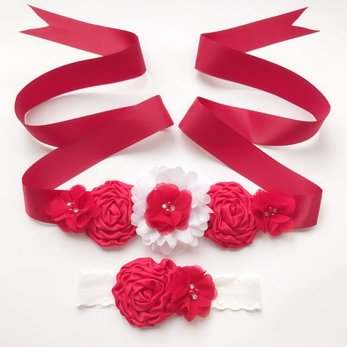 HW01花童礼服腰带儿童摄影孕妇写真腰带复古花朵新娘伴娘腰封跨境