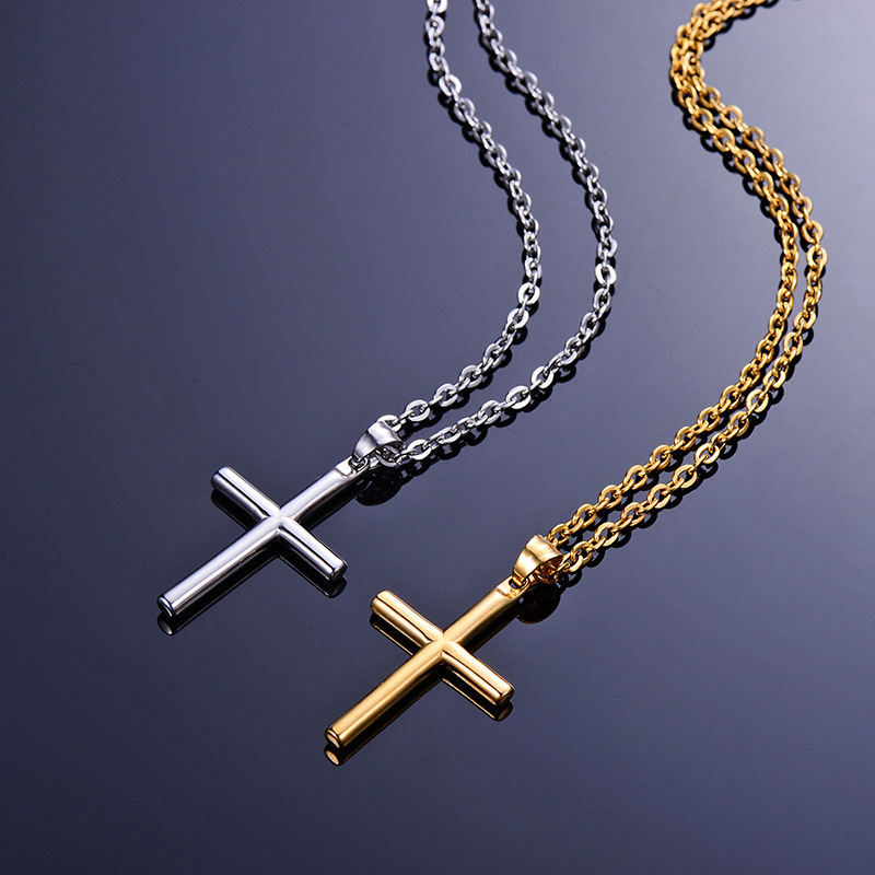 Men's Gender Hip-Hop Retro Cross Titanium Steel Polishing Men's Necklace