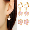 Fresh fuchsia earrings from pearl, ear clips, Japanese and Korean, flowered, Korean style, no pierced ears