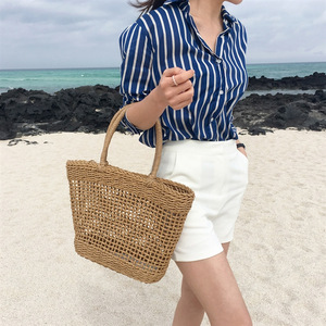 new INS with straw woven bag chic cabbage basket handbag hollow bag