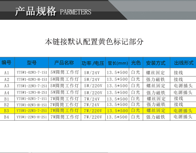 九家机床工作灯led铝合金散热可换灯头螺丝底座工业照明灯7w220v