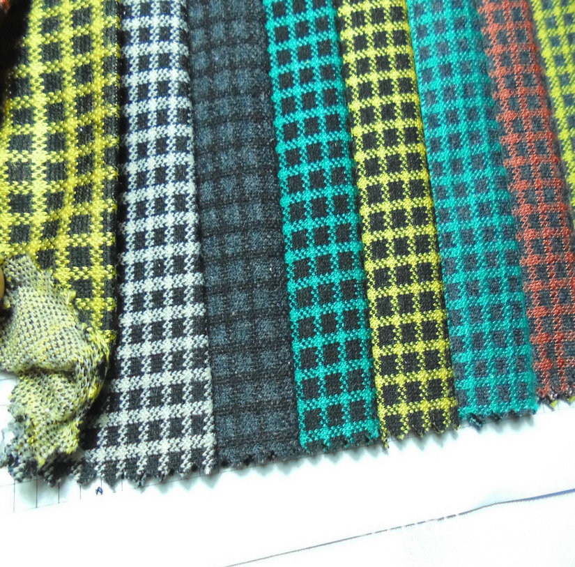 弹力色织提花 棉布 格子田字 线条衣服制衣面料 格子方形纺织4619