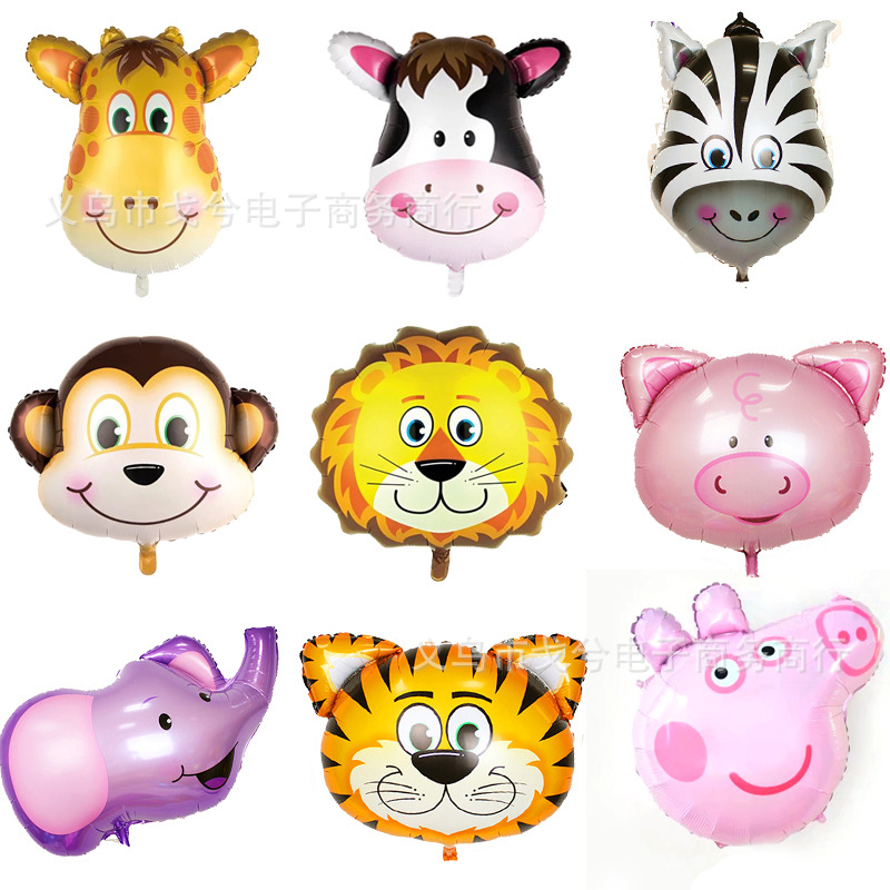 大號動物頭氣球卡通造型豬頭鋁膜氣球老虎獅子大象頭裝飾批發氣球