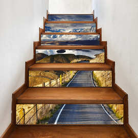 喆敏家居装饰PVC 创意简约6片楼梯帖墙贴公路外贸跨境货源