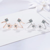 Fresh ear clips, zirconium, earrings, copper jewelry, with snowflakes, simple and elegant design, flowered