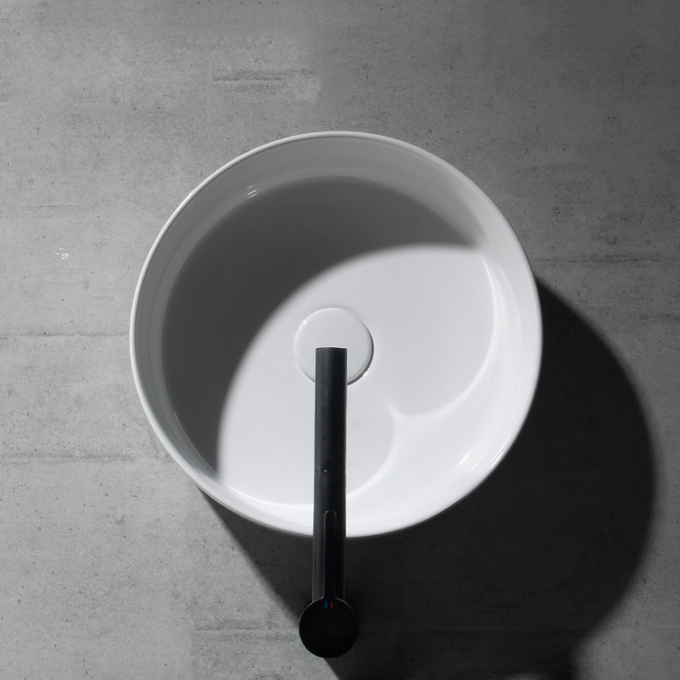 Fábrica al por mayor ultra delgada Mesa Redonda lavabo cuarto de baño pequeño apartamento lavabo piscina lavabo de cerámica tamaño pequeño