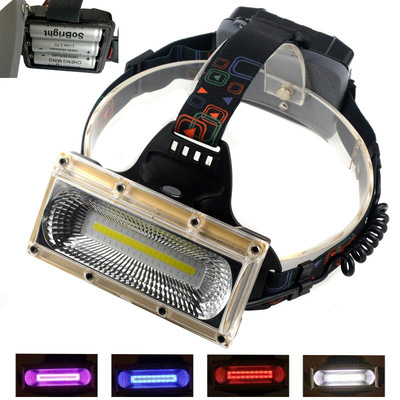 大功率COB强光充电头灯 户外LED露营夜钓骑行头戴式电筒带红兰闪|ru