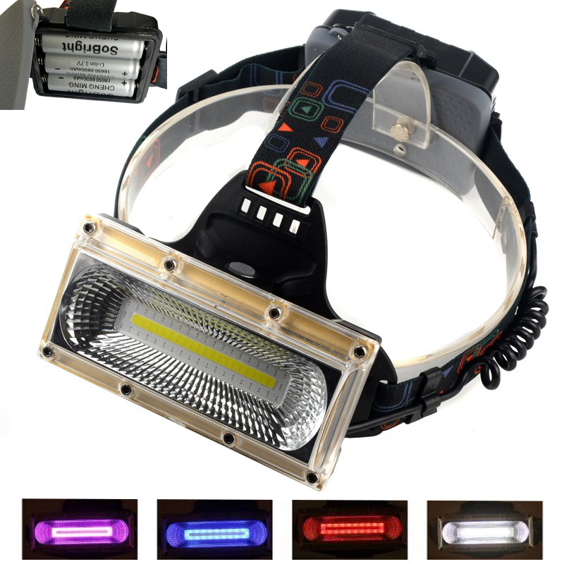 大功率COB强光充电头灯 户外LED露营夜钓骑行头戴式电筒带红兰闪|ru