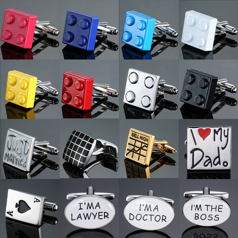 Charming jewelry Red Blue Black Yellow silver 8 color building blocks cufflinks letters stock wedding French shirt cufflinks Charming jewelry Red Blue Black Yellow silver 8 color building blocks cufflinks letters stock wedding French shirt cufflinks