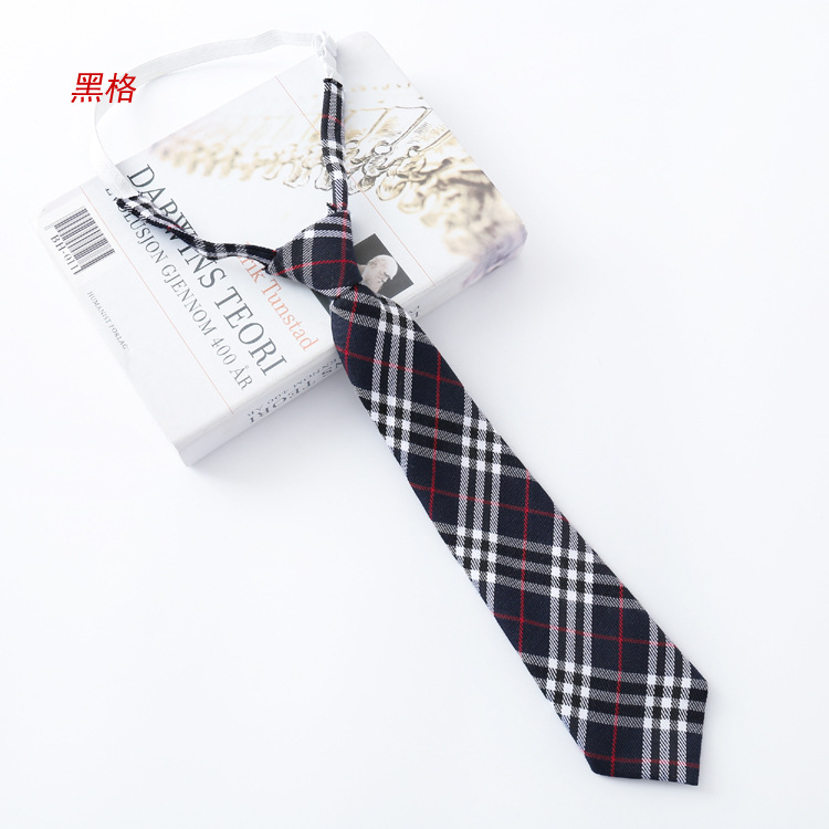 現物のネクタイの女性の短い怠け者のネクタイの学院の風の英倫の日本の学院の風の綿の格の土のクールな原宿の小さいネクタイ