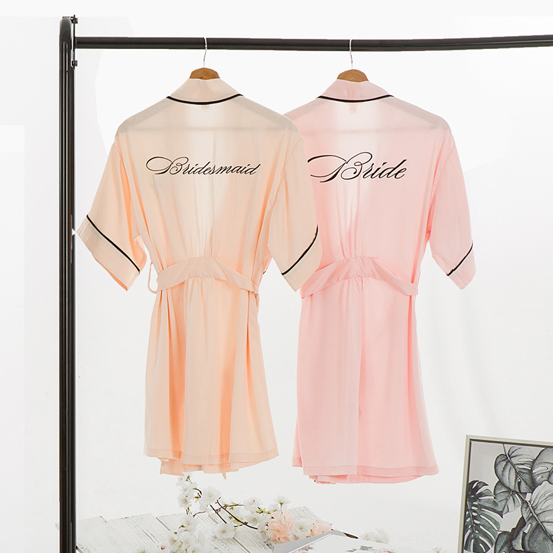 新娘晨袍定制刺绣化妆婚礼服伴娘团镶钻印制免费设计logo微商活动|ru