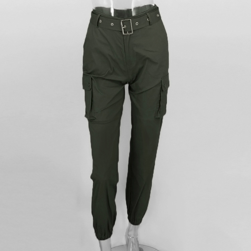 linen texture belt pants  NSYI23218