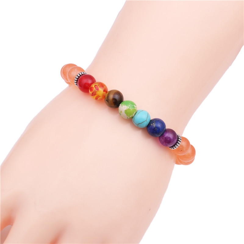 Natural Stone Colorful Chakra Energy Yoga Bracelet 8mm Green Agate Bracelet Bracelet display picture 6