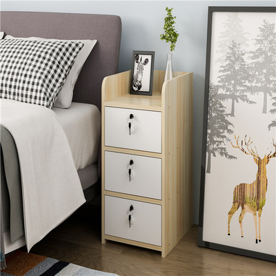 简约现代床边小型储物柜迷你超窄卧室小柜子简易经济型带锁床头柜