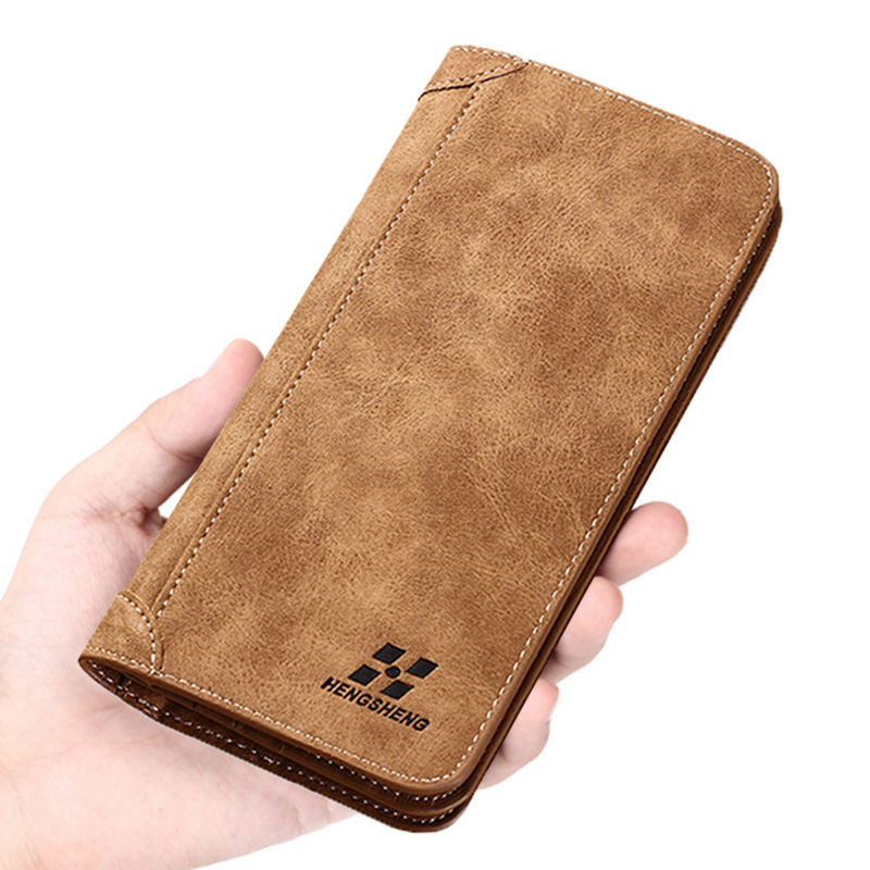 Hengsheng Long Men's Wallet Retro Casual Brand Wallet Korean Clutch Bag Large Capacity Frosted Card Bag European and American