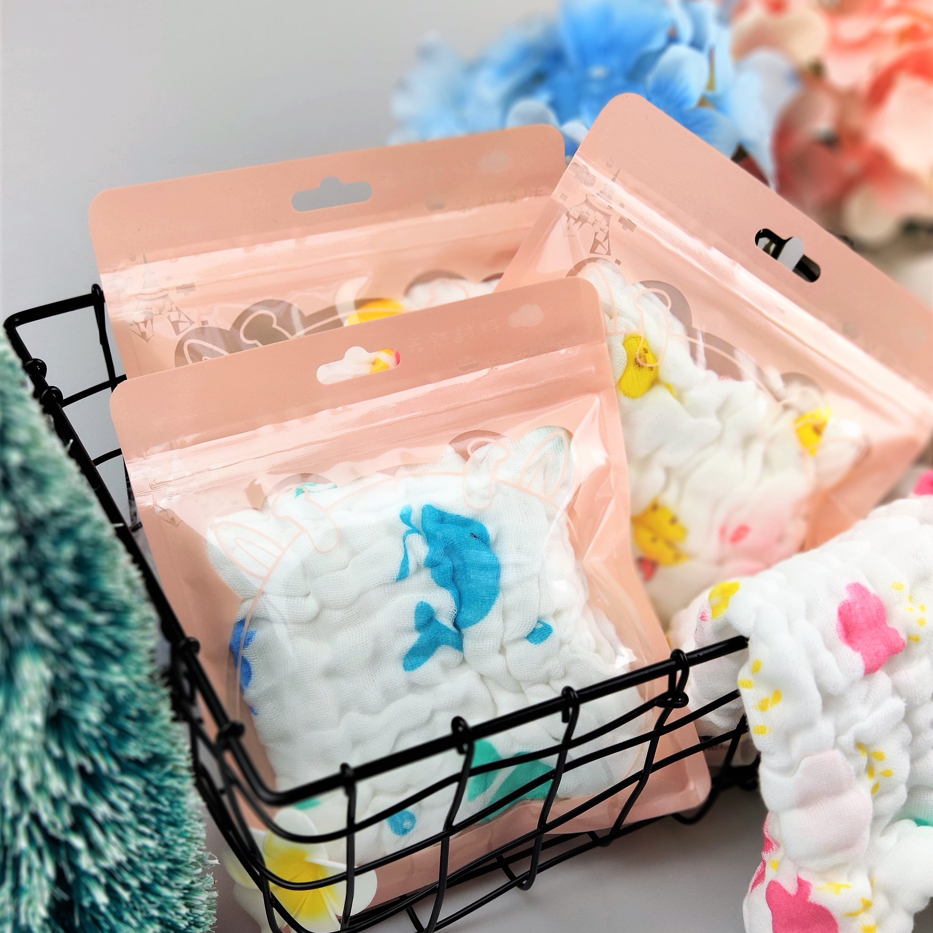 婴儿六层纱布纯棉小方巾儿童洗脸巾宝宝口水巾精美包装支持代发