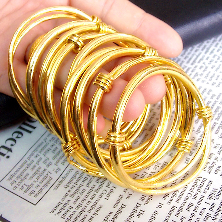 Alloy plating 24k gold imitation gold bracelet bridal bracelet gold-plated color protection push-pull adjustable yuan terrier bracelet props