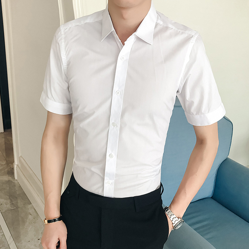 Summer men's shirt 2018 new trend men's advanced easy iron fashion short sleeve shirt Korean slim men's wear