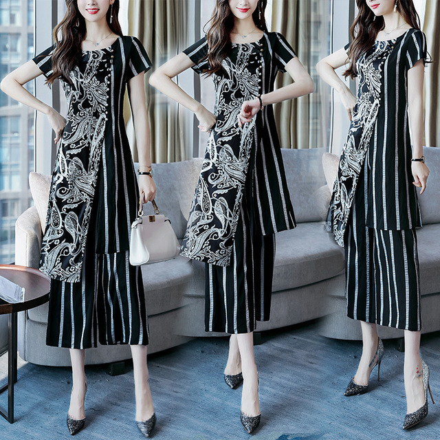 Retro Port Suit Summer Fashion Broad-legged Pants Two-piece Suit