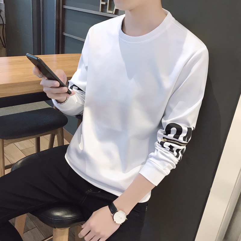 韩版新款修身套头个性男卫衣2018新款秋冬捆条休闲薄款 空白款