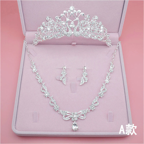 2018 New Bridal Tiara Necklace Three-piece Crown Wedding Accessories Bridal Suit Manufacturer Wholesale