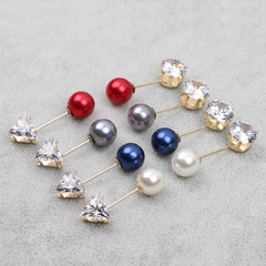 Korean-Style Faux Pearl & Diamond Anti-Exposure Brooch, Straight Pin Design for Cardigans, Sweater Collars, and Outerwear Accessories