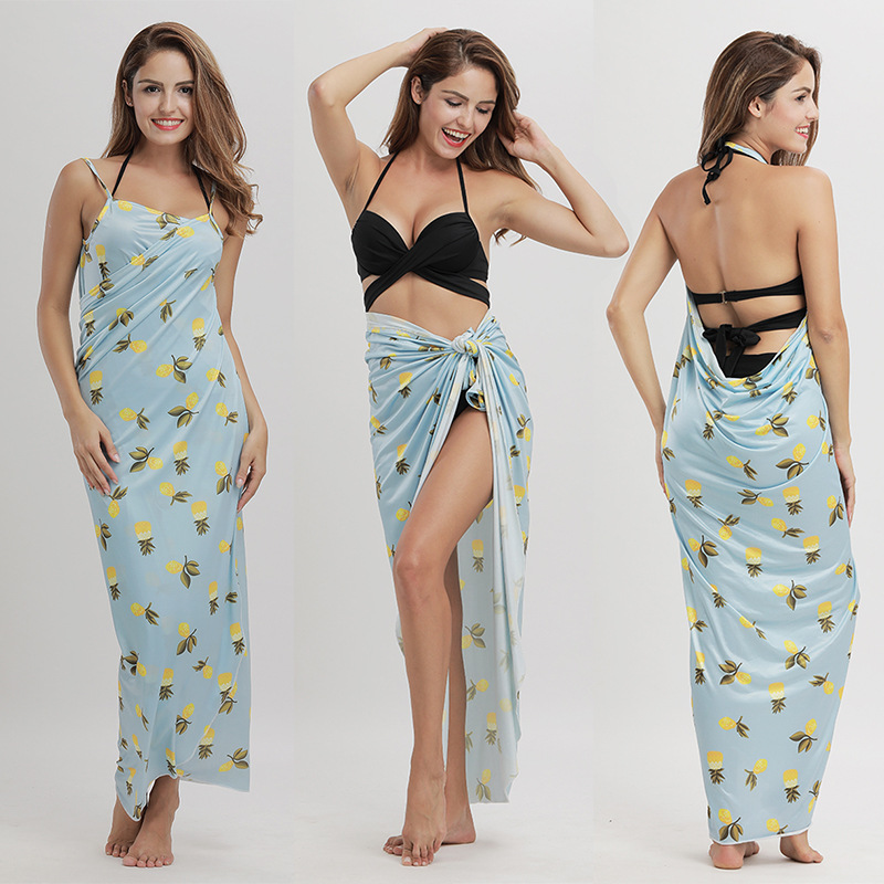 Summer Pineapple Print Beach Dress Multi functional Cover up UV Protection Lightweight Fabric Ideal for Vacation