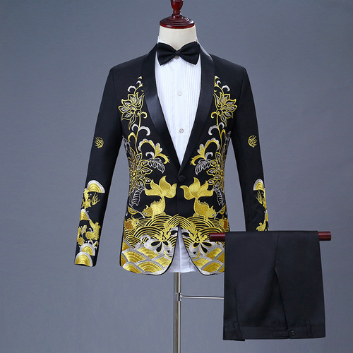 men's jazz dance suit blazers Style Men dress fish embroidery national suit