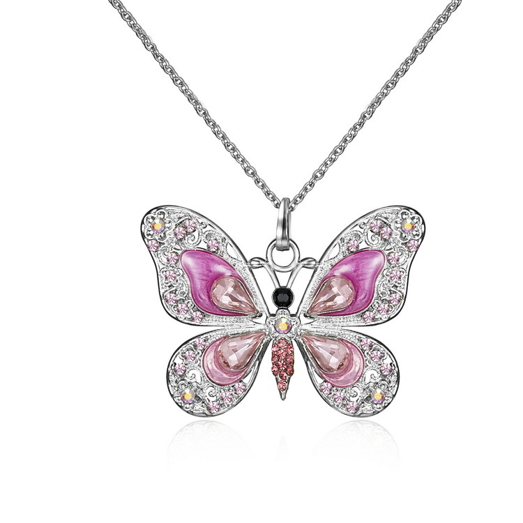 European and American Retro Multi-Color Butterfly Necklace Modern White K Diamond Necklace Factory Direct Sales Animal Pendant