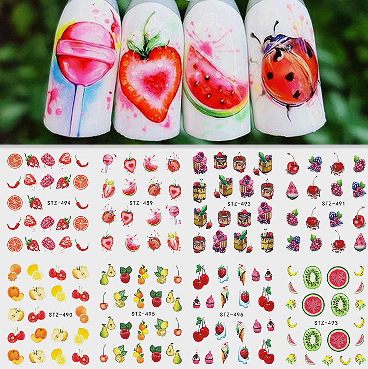 Cross-Border Nail Art Watermark Stickers, Nail Decals, Summer Fruit Avocado Pattern Stickers, Water Transfer Decorations