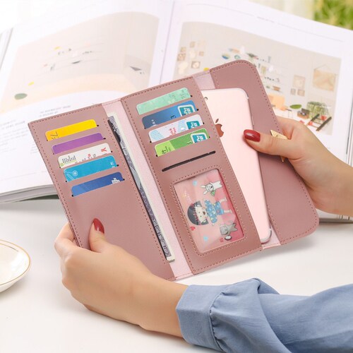 2020 summer new style plain heart-shaped decorative long multi-card buckle mobile phone women's wallet factory wholesale