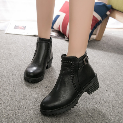 Martin boots for foreign trade 2018 Autumn and winter new pattern Europe and America Classic style Middle heel Belt buckle Low cylinder Women's Boots 43 Wholesale big yards