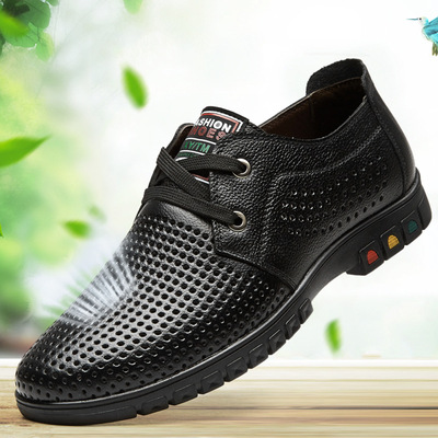 夏季2020涼鞋頭層牛皮休閑透氣男鞋镂空男新款洞洞鞋男士真皮涼鞋