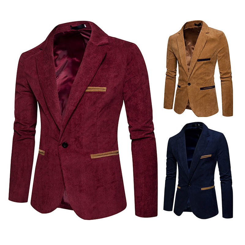 Foreign Trade Men's Spring and Autumn New Men's Wear Men's Corduroy Solid Color Casual Small Suit Jacket Suit