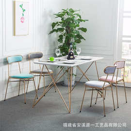 北欧简约休闲椅现代设计师椅子洽谈桌椅铁艺金色创意个性餐桌椅