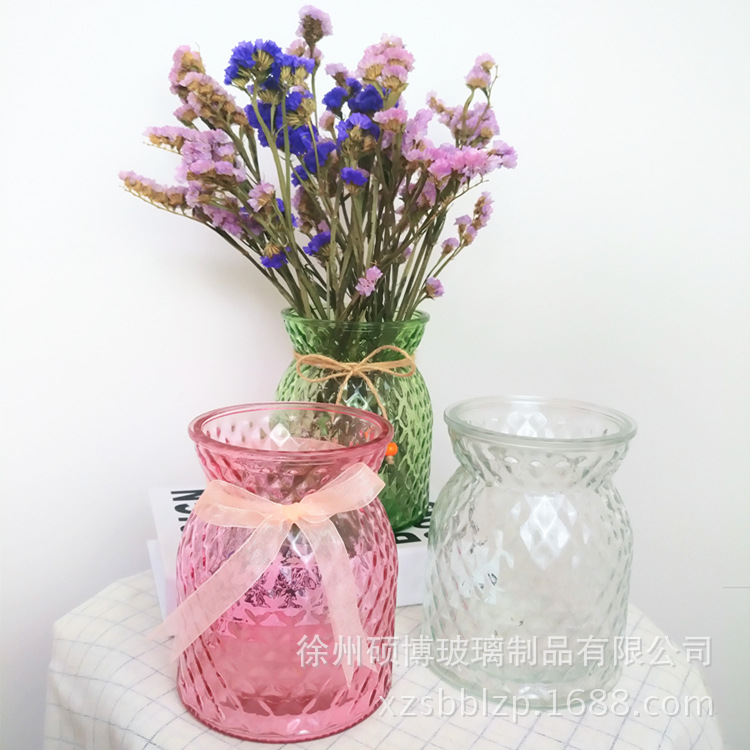 创意彩色玻璃插花瓶欧式透明花瓶家居桌面摆件玻璃工艺品插花瓶