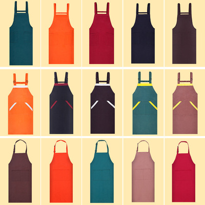 厂家直销挂脖可调节纯色外贸韩版布料围裙定做可绣字一件代发