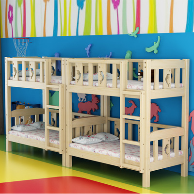 全實木幼兒園雙層午睡床學生宿舍上下鋪兒童樟子松高低幼托床