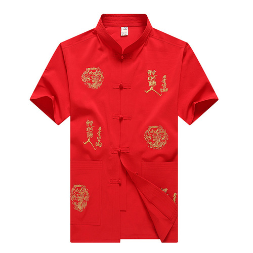 Short sleeve tang suit for shirt men national men wear men Tang suit button embroidered men shirt
